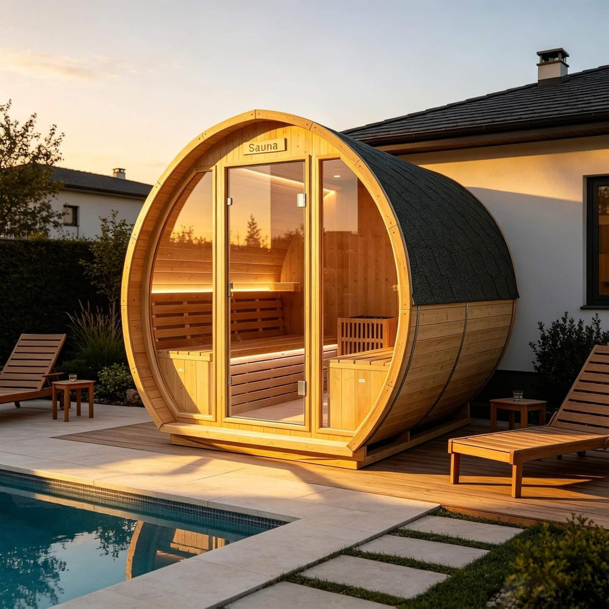 Varenna 6-Person Outdoor Traditional Carbonized Spruce Barrel Sauna (SAK14672)
